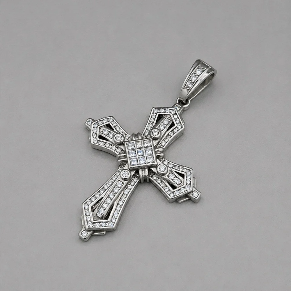 925 Sterling Silver Cubic Zirconia Big Cross Men’s Pendant